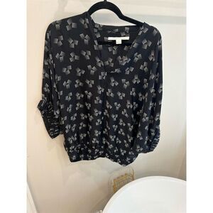 Diane Von Furstenberg Meiko Silk Dolman Blouse Black/White Geometric Size S